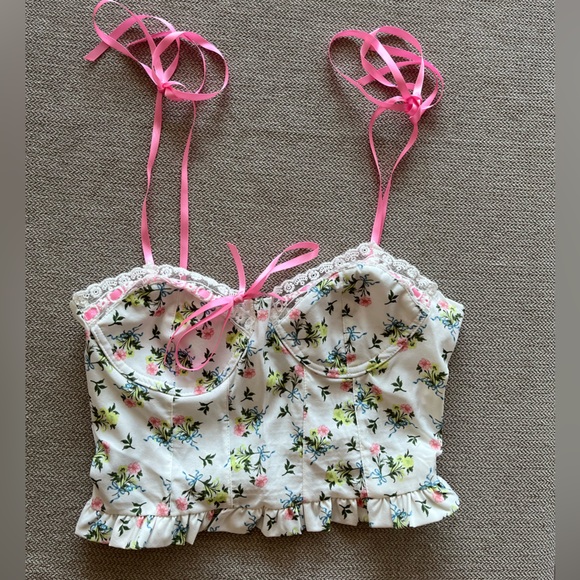 Spring Breath Floral Corset Ribbon Strap Cami🩷🌸 - Picture 2 of 5